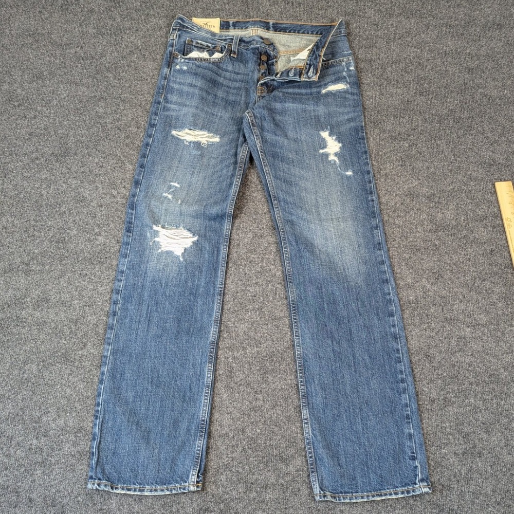 Hollister Classic Straight Distressed Blue Jeans Mens 32x34 Button Fly Ripped